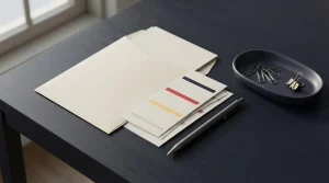 Briefumschlag mit Zahlungsbelegen auf einem Schreibtisch